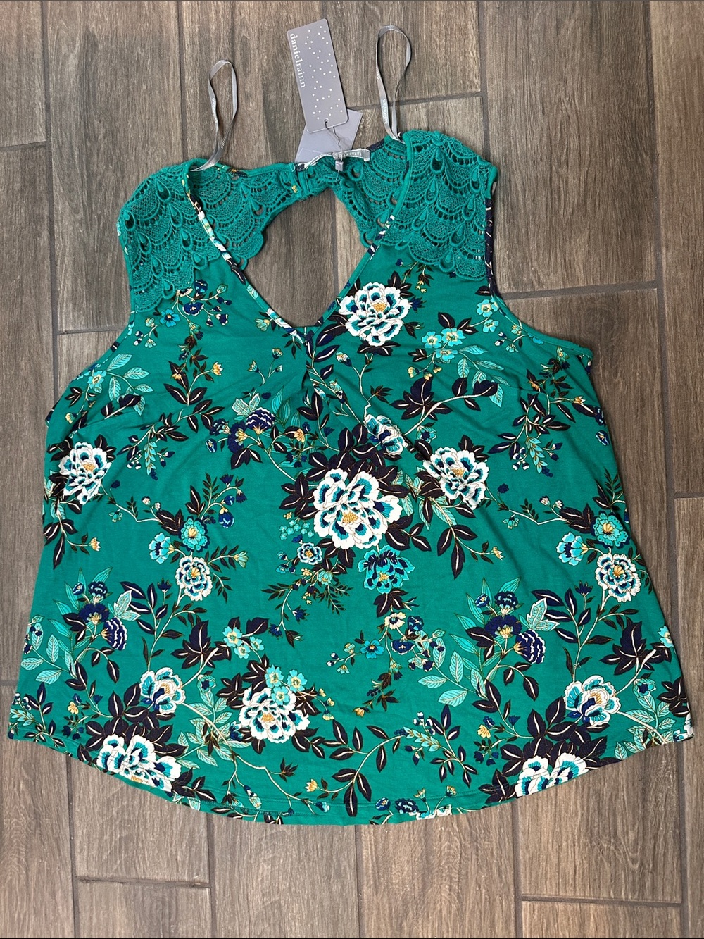 Daniel Rainn Teal Floral Lace-Back Blouse. Size 2X